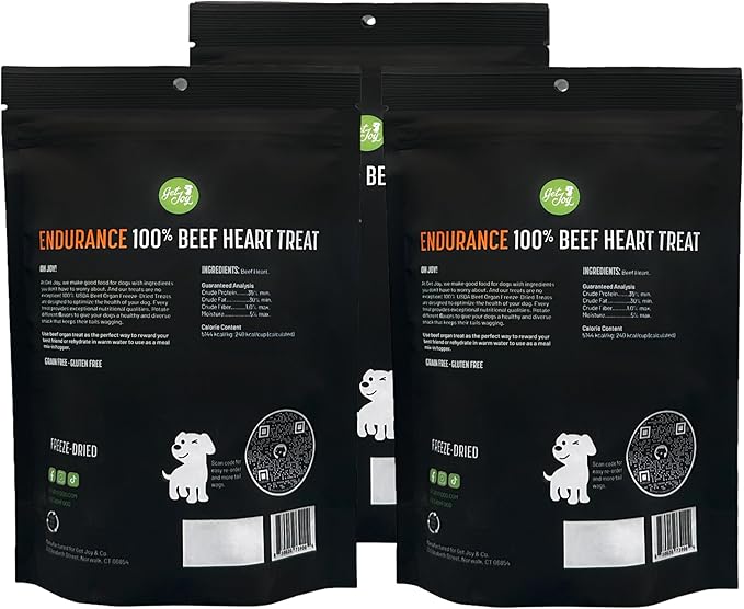 Freeze Dried Superfood 100% Beef Heart Dog Treats, 4 Ounce Bag (Pack of 3), Single Ingredient Organ Meat, High Protein, Heart Health, Energy, Grain Free, Gluten Free, Made in USA