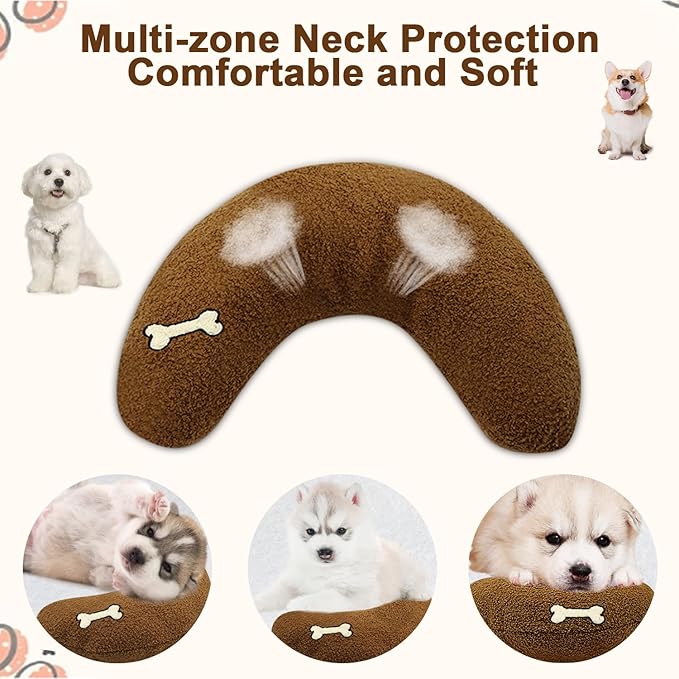 Dog Calming Sleeping Improve Pillow，Pet Neck Pillow for Little Dog Cats Sleep, Animal Puppy Kitten Comfort Blanket Cuddle Buddy Product, U Shaped Neck Pillow for old Joint Relief (Brown)