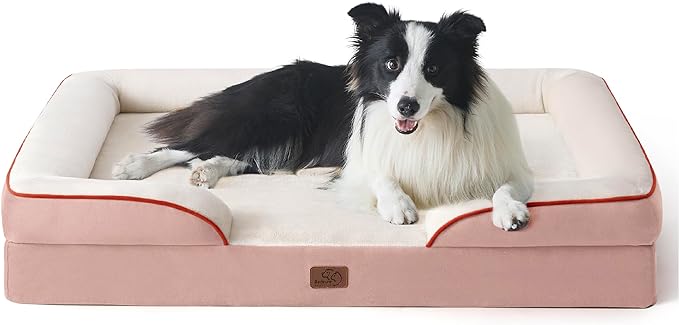 Bedsure Orthopedic Dog Bed for Large Dogs - Big Washable Dog Sofa Beds Large, Supportive Foam Pet Couch Bed with Removable Washable Cover, Waterproof Lining and Nonskid Bottom, Pink