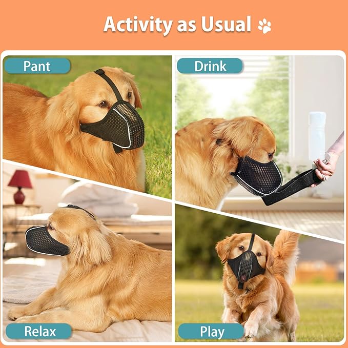 Mayerzon Dog Muzzle, Mesh Muzzle for Small Medium Large Dogs, Reflective Muzzle for Nighttime Walks, Soft Fully Closed Muzzle Anti Biting Scavenging Chewing, Allows Dogs to Pant and Drink