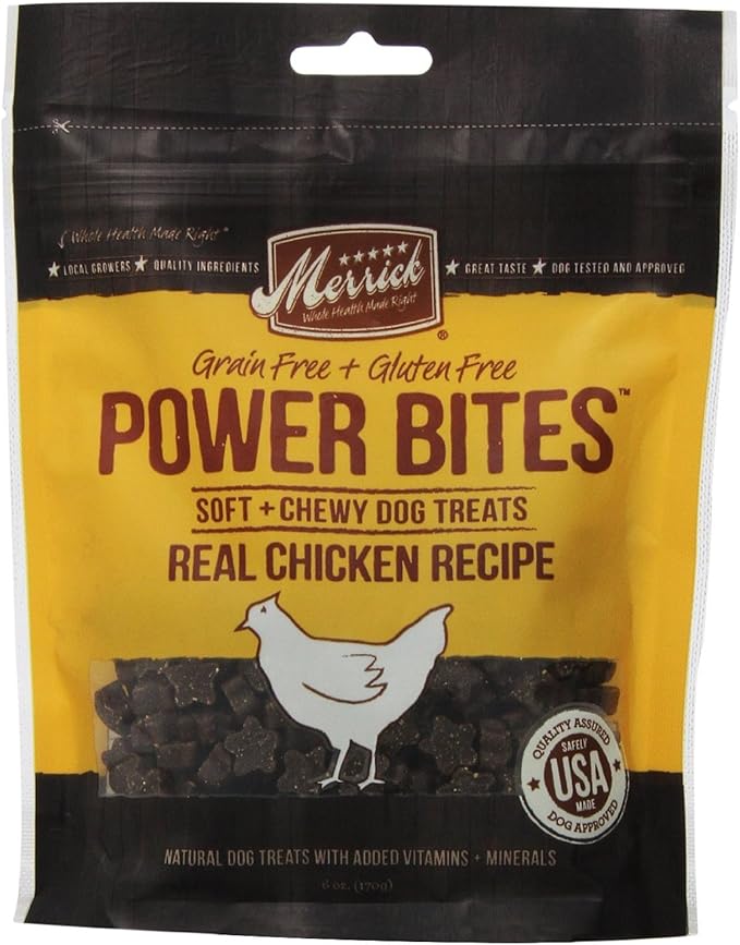 Merrick CHICKEN POWER BITES ★ MADE in USA ★ 2 PACK ★ 12 Ounces Total ★ DOG TREATS TRAINING