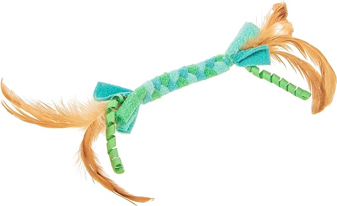 Petlinks Fleecy Fun Braided Fleece & Feather Cat Toy - Blue/Green, One Size