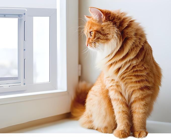 Ideal Pet Products Aluminum Sash Window Pet Door, Adjustable to Fit Window Widths from 23" to 28", Cat Flap 6-1/4” x 6-1/4” Flap Size