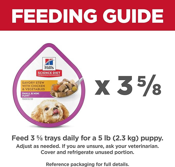 Hill's Science Diet Puppy, Puppy, Small & Mini Breeds Puppy Premium Nutrition, Wet Dog Food, Chicken & Vegetables Stew, 3.5 oz Tray, Case of 12