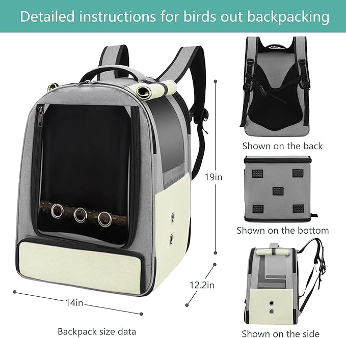 Bird Backpack Carrier,Bird Travel cage Backpack with Tray and Standing Perch,Feeding Tank,Waterproof pad,Used for Parakeets,hornbirds,Lovebirds,Small and Medium-Sized Bird