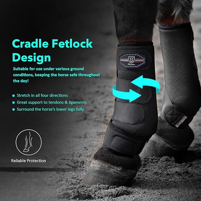 Harrison Howard Horse Sport Medicine Front Shock-Absorbing Boots All-Round Lower Limb Protection & Support Sport Boots Athletic Boots Perfect for Endurance Training and Performance Piano Black L