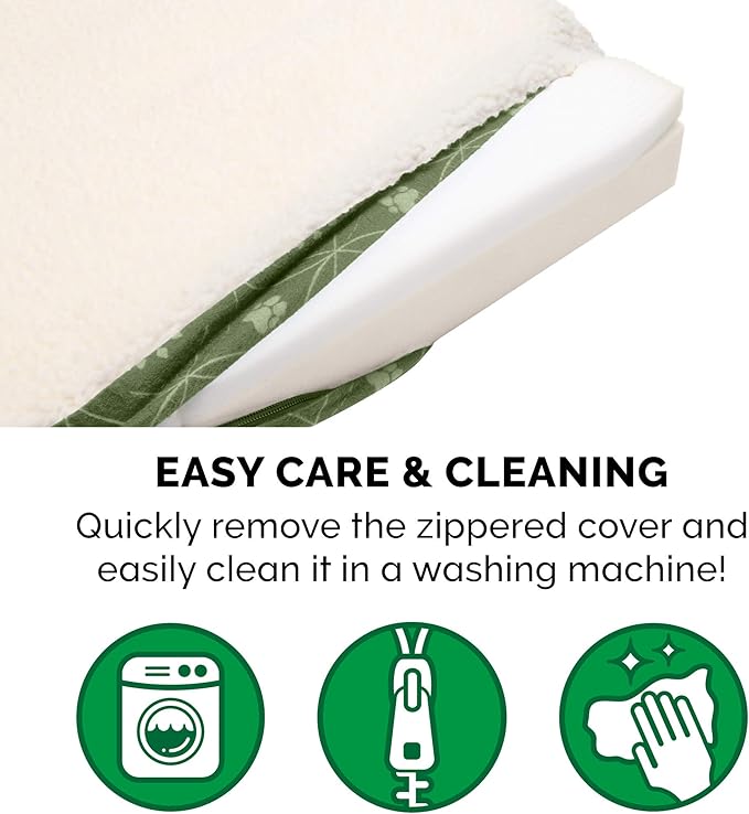 Furhaven Memory Foam Dog Bed for Small Dogs w/ Removable Washable Cover, For Dogs Up to 20 lbs - Sherpa & Flannel Paw Print Deluxe Mattress - Jade Green, Small