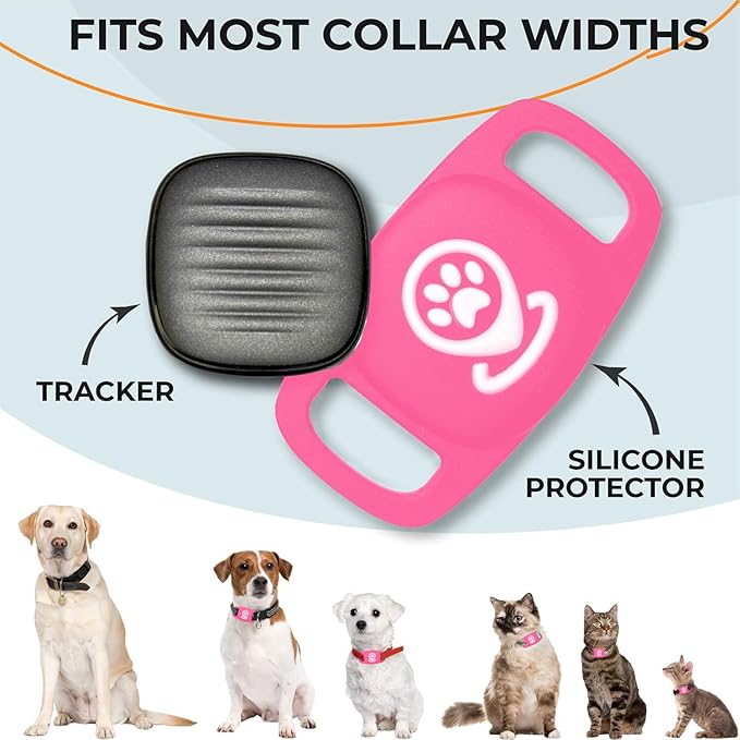 Dog Tracker Smart Pet Location Tracker with Collar Holder, Personalized Smart Item Finder, MFi Certificated Dog Tracking Device, No Monthly Fee, Works with Find My (iOS Only) Pink Case