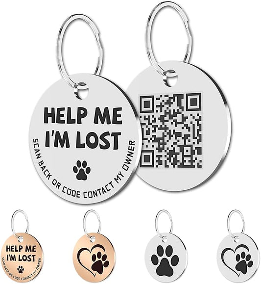 MYLUCKYTAG Stainless Steel QR Code Pet ID Tags Cat Tags - Pet Online Profile - Scan QR Receive Instant Pet Location Alert Email