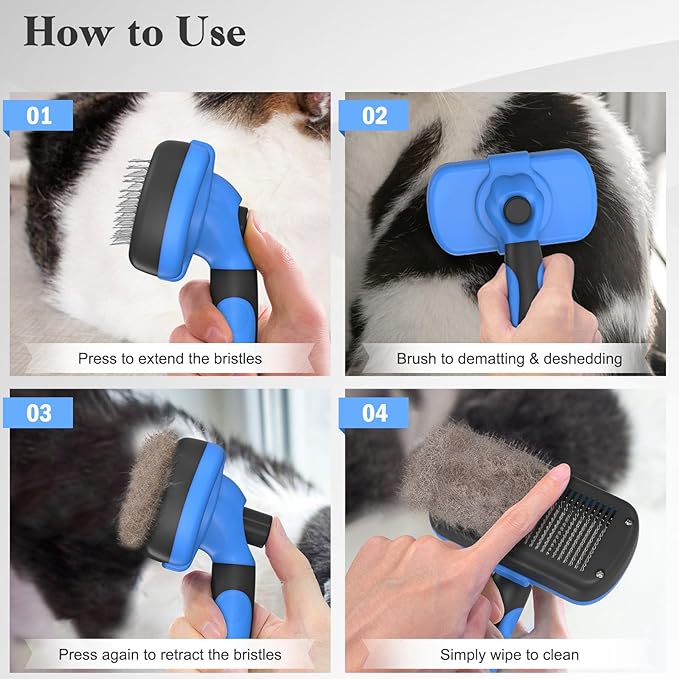 Self Cleaning Slicker Brush for Dogs & Cats, Skin Friendly Grooming Cat Brush, Dog Brush for Shedding, Deshedding Brush, Hair Brush Puppy Brush for Haired Dogs, Pet Supplies Accessories, Blue