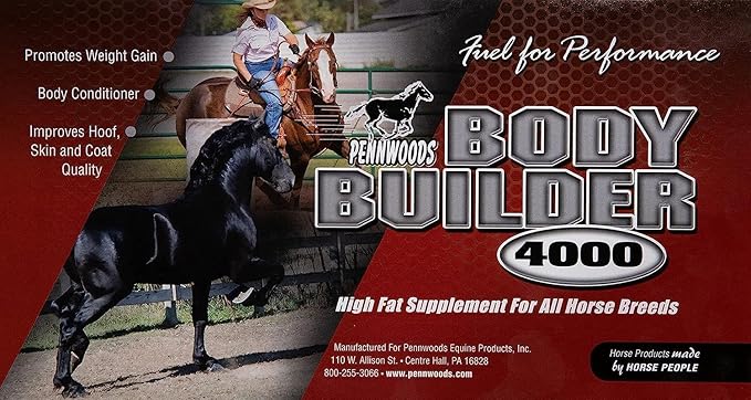 Body Builder 4000, Horse Weight Gain Supplement, High Fat and Energy Horse Weight Builder with Body Conditioning Horse Vitamins, Improves Hoof Quality - 25 LB Bag