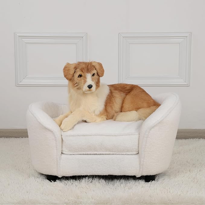 Pet Sofa Bed, Velvet Pet Couch Chair with Removeable & Washable Cushion for Small Dogs & Cats (white)