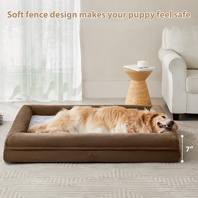 WNPETHOME Orthopedic Dog Beds Large Sized Dog, Extra Large Waterproof Dog Couch with Removable Washable Cover & Anti-Slip Bottom, XL Dog Crate Bed with Sides(Brown)