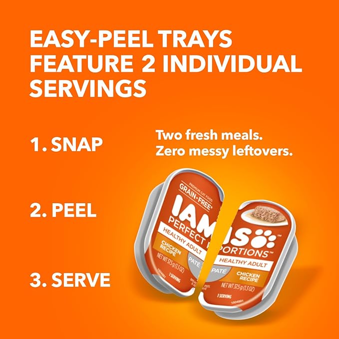 IAMS Perfect Portions Healthy Adult Wet Cat Food with Chicken Recipe, Easy Peel Twin-Pack Trays, Pack of 24 (48 Total Servings)