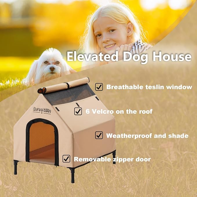 Small Outdoor Dog House with Air Vents, Cat Shelters for Outdoor Cats Waterproof and Elevated, Portable Dog Shelter Holds 40 Pounds