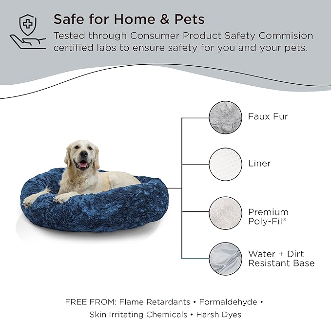 Best Friends by Sheri The Original Calming Donut Cat and Dog Bed in Lux Fur Navy, Large 36"