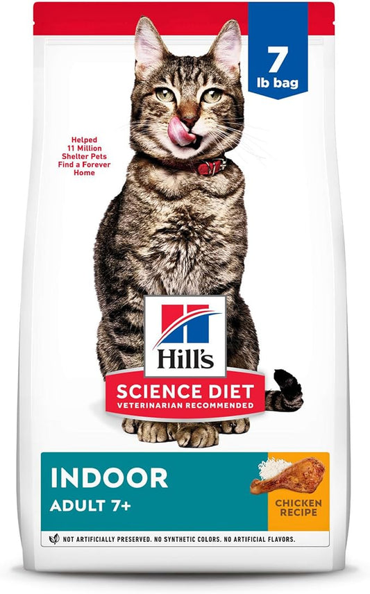 Hill's Science Diet Indoor, Senior Adult 7+, Easy Litter Box Cleanup, Dry Cat Food, Chicken Recipe, 7 lb Bag