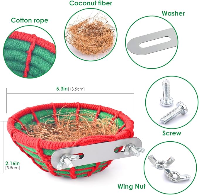 KATUMO Bird Nest, Cockatiel Breeding Nest Parakeet Bed with Natural Coconut Fiber Bedding for Budgie, Parakeet, Cockatiel, Conure, Lovebird, Canary, Finch, Small Birds