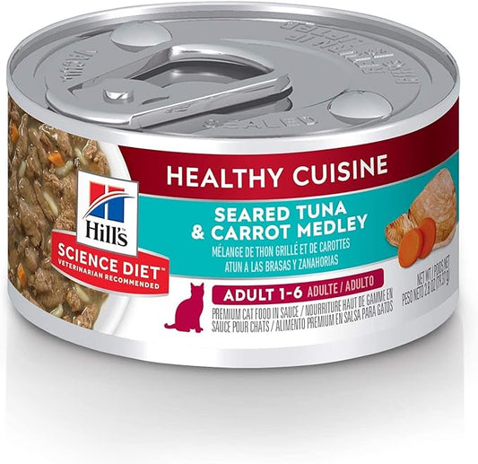 Hill's Science Diet Healthy Cuisine, Adult 1-6, Great Taste, Wet Cat Food, Seared Tuna & Carrot Stew, 2.8 oz Can, Case of 24