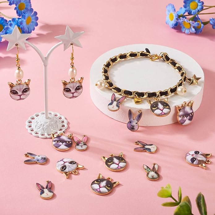 Enamel Animal Theme Charm Flower Cattle Head Cat Butterfly Fox Tortoise Charms Pendants for Earring Necklace Bracelet Keychain Jewelry Craft Making