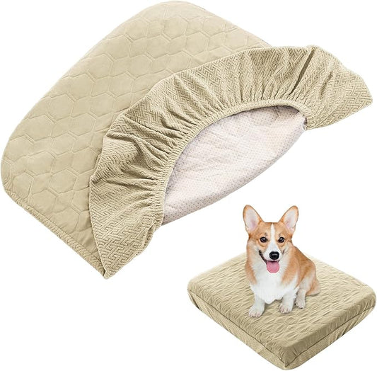 nanbowang Waterproof Dog Bed Covers Replacement Washable Pet Hair Easy to Remove, Dog Pillow Cover Quilted, Pet Bed Cover Lovely Puppy Bed Cover for Dog/Cat (32x44x6, beige)