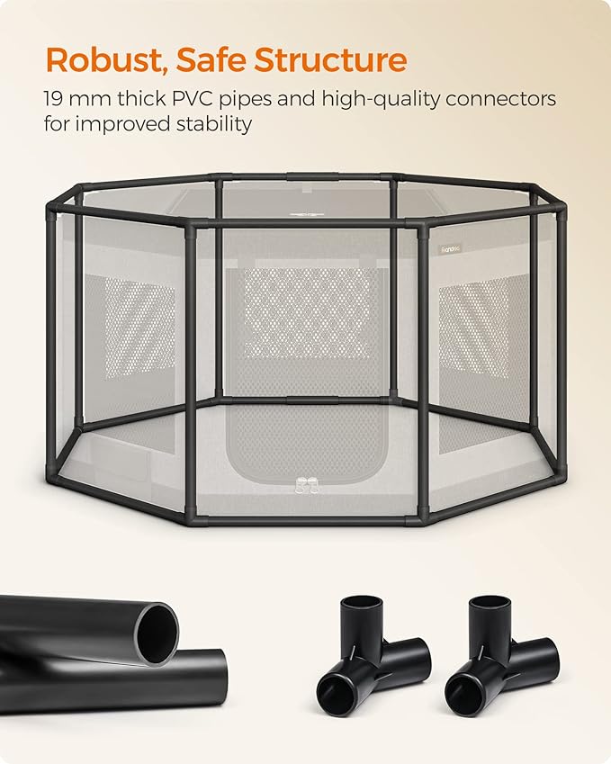 Feandrea Dog Playpen, Oxford Fabric Dog Fence, Octagon Dog Crate, L, 44.1 x 44.1 x 24.4 Inches, PVC Pipe Frame, Breathable Mesh, Double Openings, Dove Gray and Slate Gray UPDC003G01