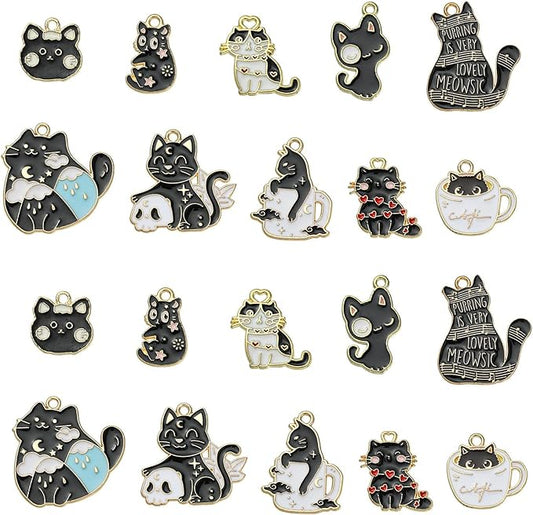 KitBeads 30pcs 10 Styles Black Cat Charms Kawaii Animal Pet Charms Tarot Halloween Celestial Kitten Charms for Jewelry Making Bracelets Bulk