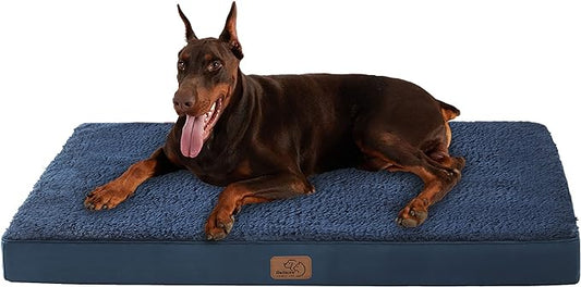 Bedsure Jumbo Dog Bed for Large Dogs - XXL Orthopedic Waterproof Dog Beds with Removable Washable Cover, Egg Crate Foam Pet Bed Mat, Suitable for Dogs Up to 150 lbs, Navy