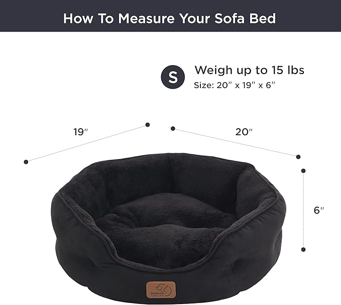 Bedsure Dog Beds for Small Dogs - Round Cat Beds for Indoor Cats, Washable Pet Bed for Puppy and Kitten with Slip-Resistant Bottom, 20 Inches, Black