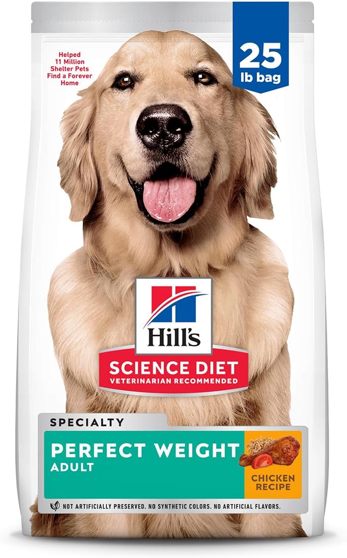 Hill's Science Diet Perfect Weight, Adult 1-6, Weight Management Support, Dry Dog Food, Chicken Recipe, 25 lb Bag