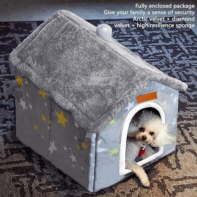 Dog House Indoor, Foldable Dog House Kennel Bed Mat with Cushion for Small Medium Large Dogs Cats, Winter Warm Cat Nest Puppy Cave Sofa Pet Products (Large)
