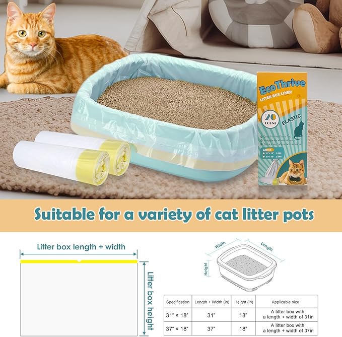 20 Count Cat Litter Liners Large, Drawstring Extra Large Pet Cat Pan Liners Extra-Thick Kitty Litter Box Bag- (medium 31" x 18")