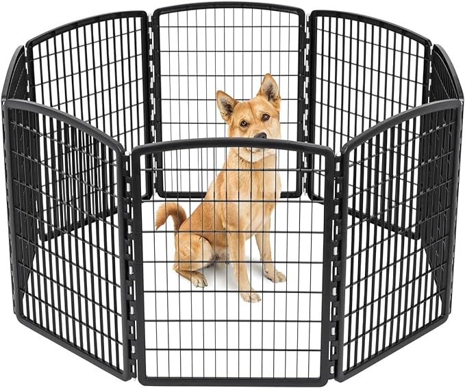 IRIS USA Dog Playpen, 8-Panel 34" Pet Playpen, Puppy Playpen, Indoor/Outdoor Dog Pen, 63 x 63 x 34, Foldable, Customizable, Black