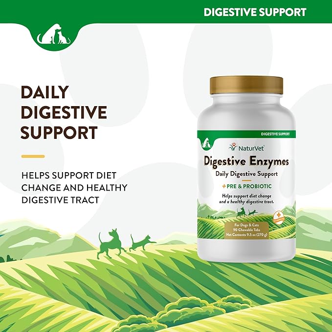 NaturVet Digestive Enzymes Plus Probiotics Supplement for Dogs, Soft Chews, Made in The USA with Globally Source Ingredients 90 Count