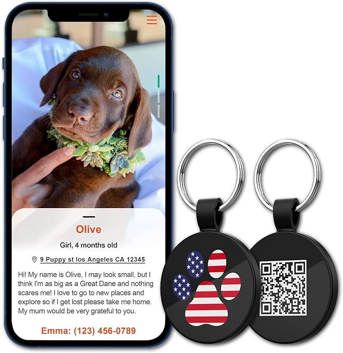 MYLUCKYTAG QR Code Pet ID Tags Dog Tags - Pet Online Profile - Scan QR Receive Instant Pet Location Alert Email