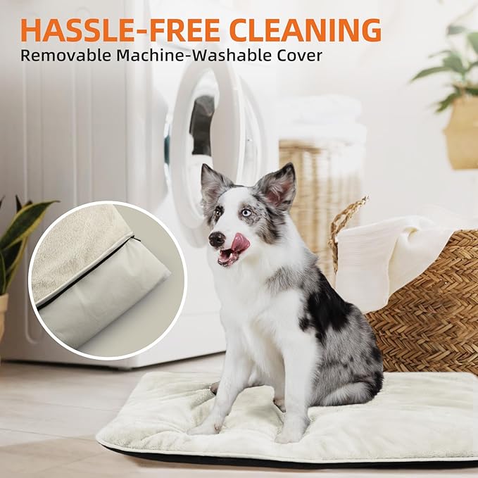 Mora Pets Dog Crate Pad Waterproof Dog Bed Mat Ultra Soft Pet Bed with Removable Washable Cover Anti-Slip Bottom Memory Foam Kennel Pad for Small Dogs Cat 24 x 18 inch Beige