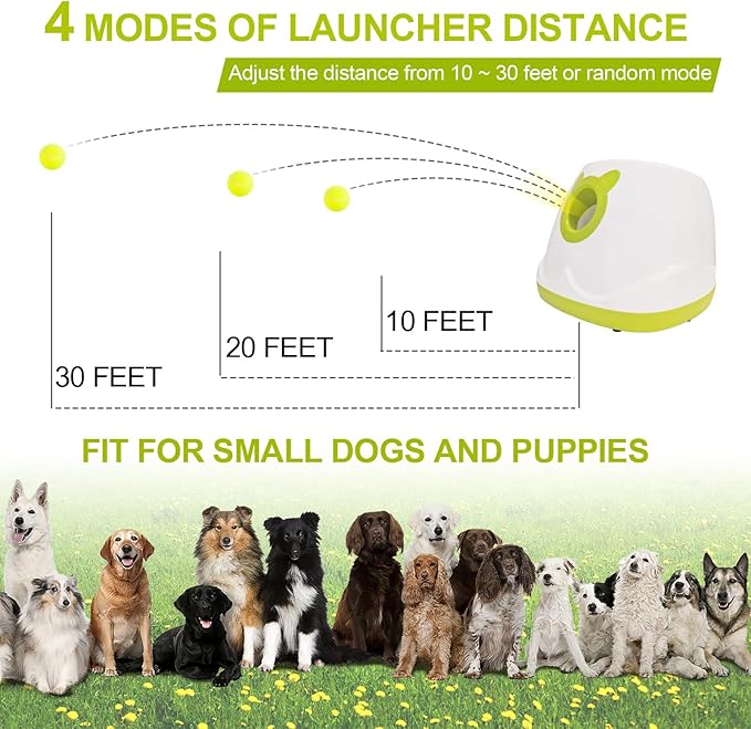 BESTHLS Automatic Ball Launcher for Dogs Interactive Tennis Ball Thrower Machine for Small Medium Dogs Fetching Distance 10-30ft, 6pc Balls Included (White2, with Remote)