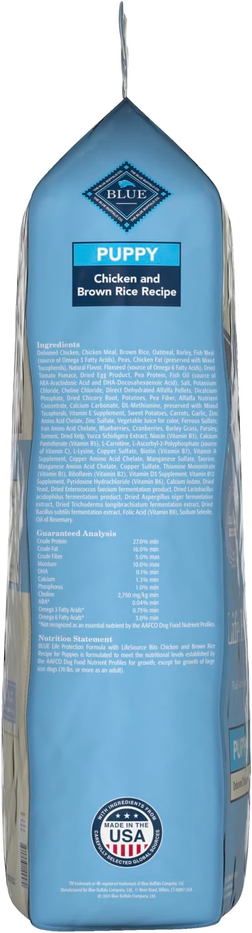 Blue Buffalo Life Protection Formula Puppy Dry Dog Food with DHA and ARA, Made with Natural Ingredients, Chicken & Brown Rice Recipe, 34-lb. Bag