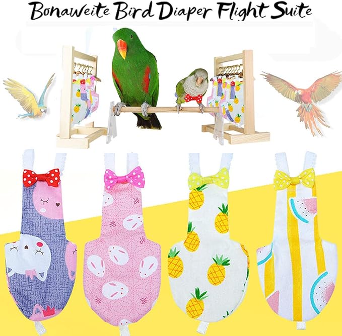 Bonaweite Bird Diaper Flight Suite Liners, Protective Parrot Nappy with Waterproof Inner Layer, Cute Urine Wet Suit for Macaw African Budgies Parakeet Agapornis Fischeri Cockatiel