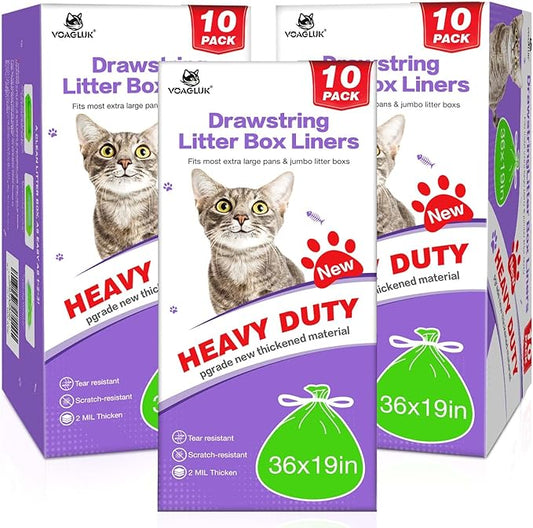 Litter Box Liners Heavy Duty Super Thick 2MIL Jumbo Drawstring Cat Litter Liner Bags 36" x 19" Litter Pan Liners 30 Count