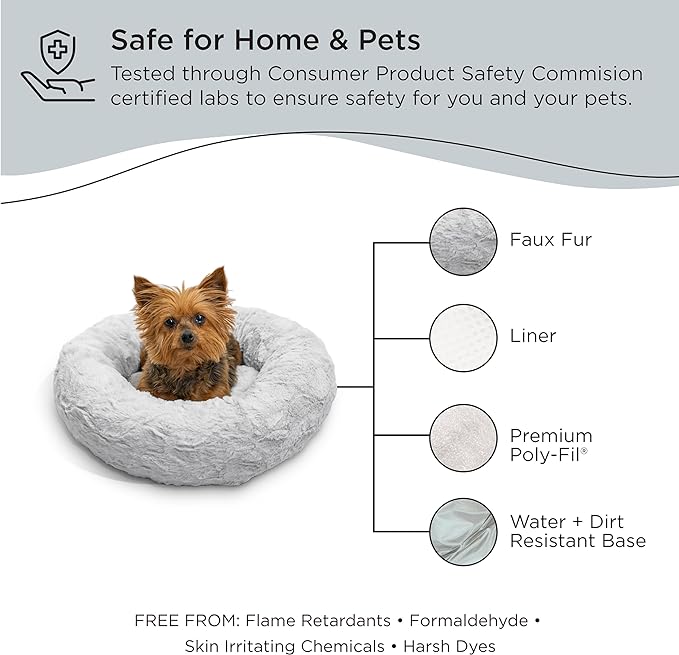 Best Friends by Sheri The Original Calming Donut Cat and Dog Bed in Lux Fur Gray, Extra Small 18"