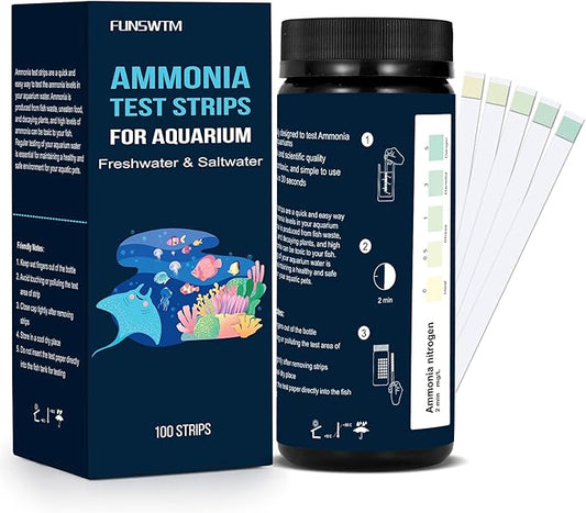 Ammonia Test Kit for Aquarium Freshwater: 100 Counts Aquarium Ammonia Test Strips for Fish Tank Ammonia Tester for Aquarium Pond - Testing for Ammonia