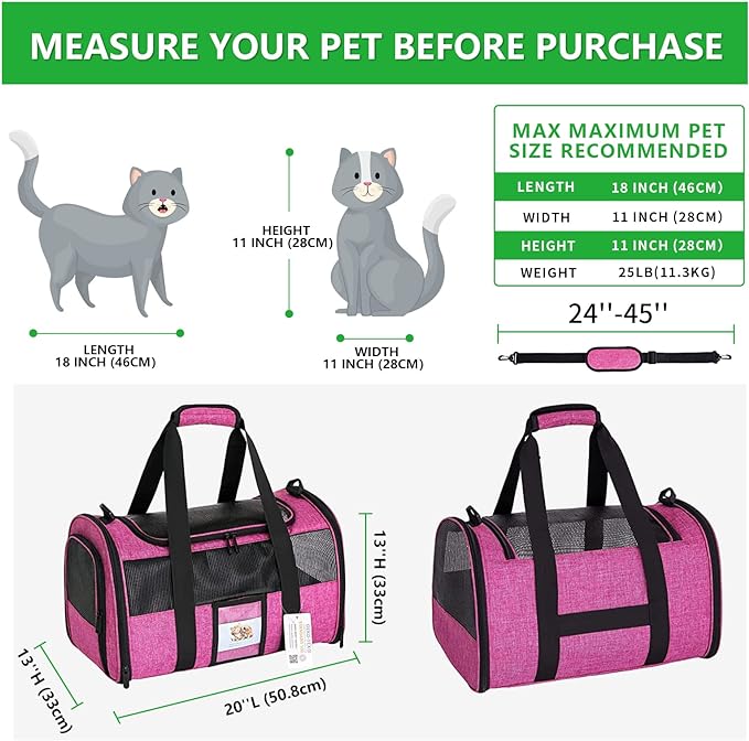 Extra Large Pet Carrier 20 lbs+, Soft Sided Cat Carriers for Large Cats Under 25 lbs, Folding Big Dog Carrier 20"x13"x13", Cat Carrier for 2 Cats Travel Carrier -Large- Red