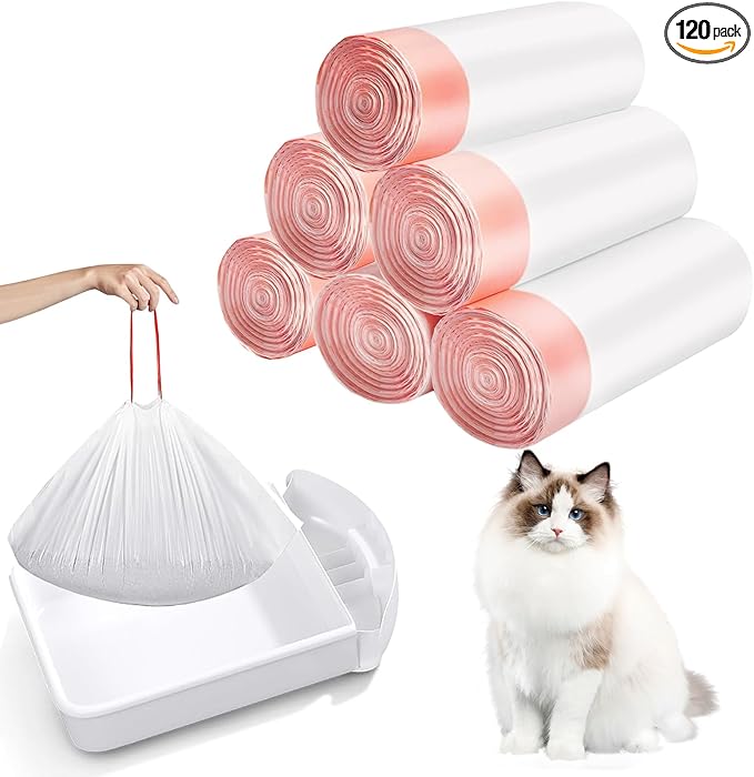 Cat Litter Box Liners 120 Count, 2Mils Super Thick Cat Litter Bags Compatible with Cleanpethome Self-Cleaning Cat Litter Box, Cat Box Liners Heavy Duty for Self-Cleaning Litter Box/Home Trash Bags