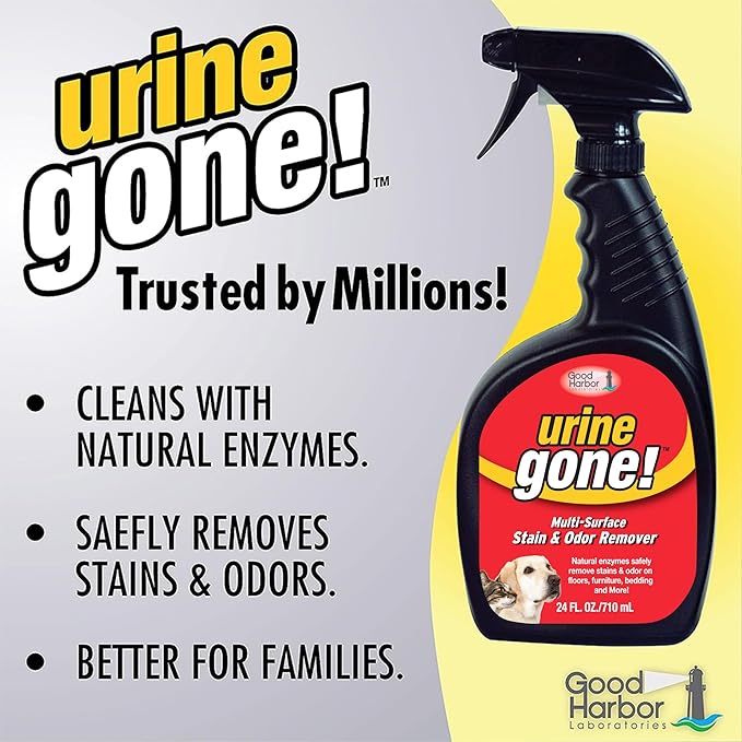 Urine Gone Stain & Odor Eliminator: Professional Strength Fast Acting, Enzyme Based Home Cleaning Solution for Carpet, Stain Remover for Cat Urine & Dog Pee