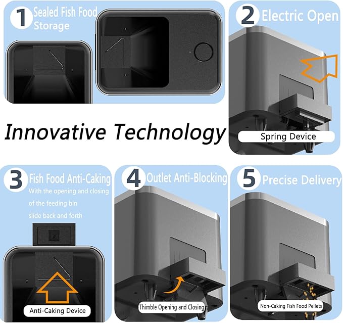 WiFi Automatic Fish Feeder for Aquarium, Food Dispenser for Fish Tank with App Control, USB Powered, Suitable for Small Fish Tank Pelleted Food, Black