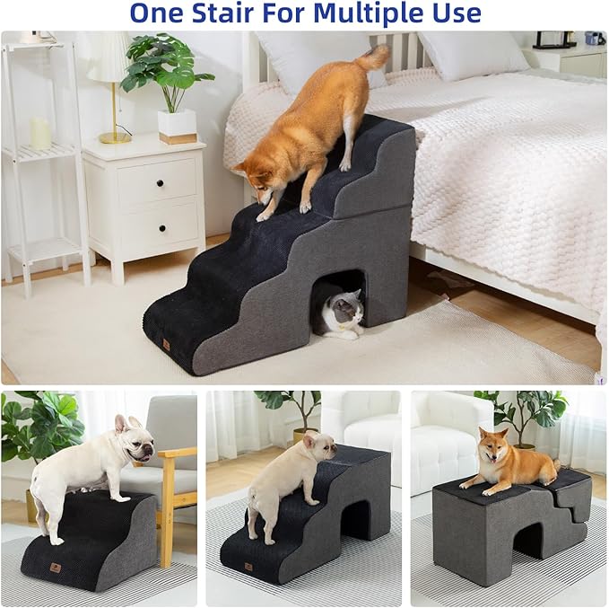 Dog Stairs Ramp for High Beds and Couch,Curved Dog Steps for Small Dogs and Cats Pet Stairs Non-Slip Balanced Portable Pet Step Indoor, 5 Steps, Black