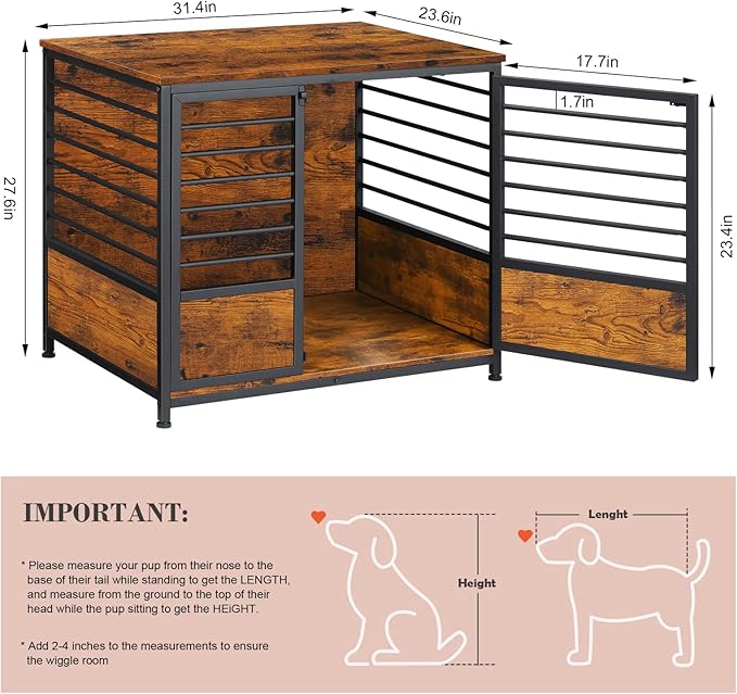 LIANTRAL Dog Crate Furniture, 32In Medium Heavy Duty Dog Kennel House Cage with Storage Indoor Living Room Bedroom Side End Table