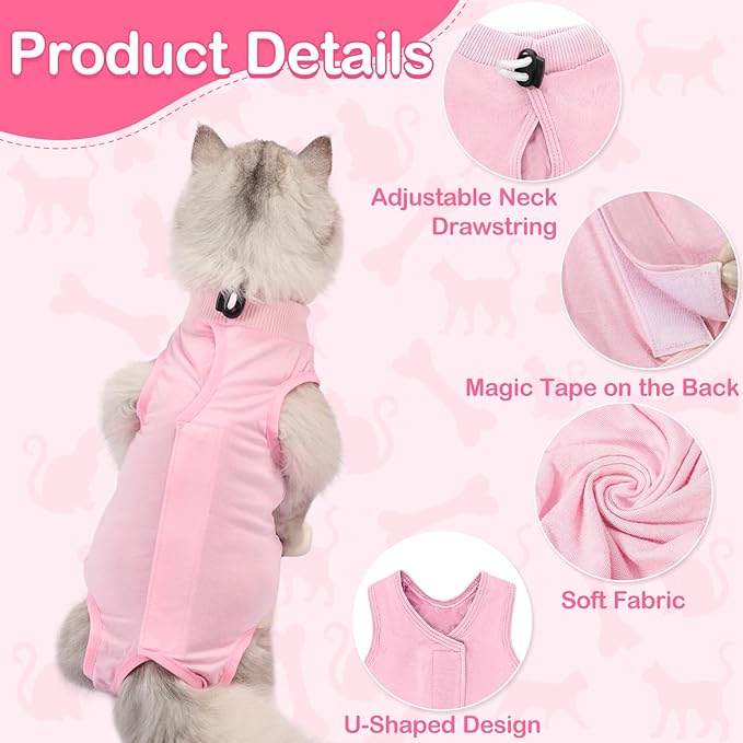 Cat Recovery Suit for Abdominal Wounds or Skin Diseases, Cat Onesie for Cats After Surgery Female Kitten Recovery Suit, Breathable E-Collar Alternative for Cats After Spay Anti Licking Wounds