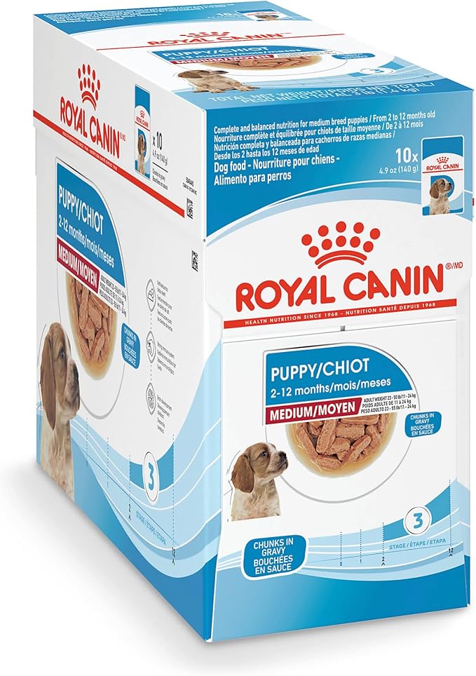 Royal Canin Size Health Nutrition Medium Puppy Chunks in Gravy Wet Dog Food, 4.9 oz pouch (10-pack)